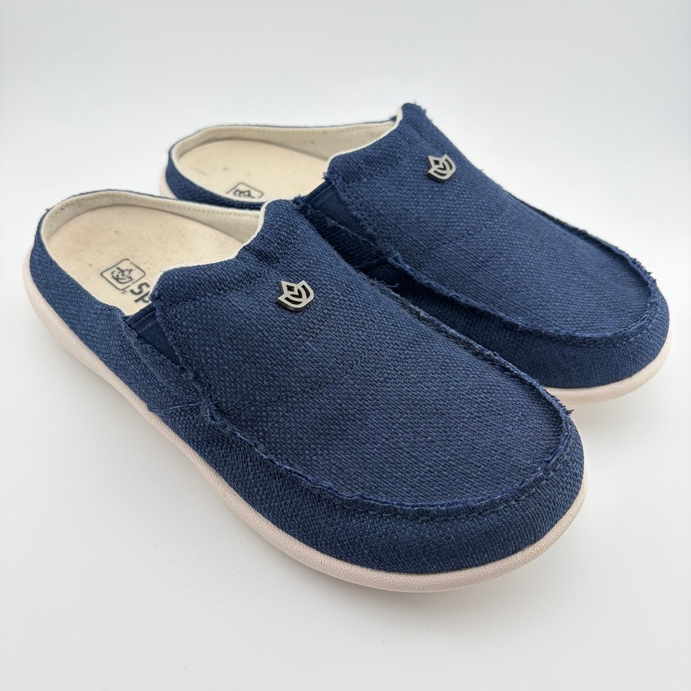 Spenco Siesta Mule Slides Womens 7 Blue Canvas Orthotic Supportive Slip On Shoes